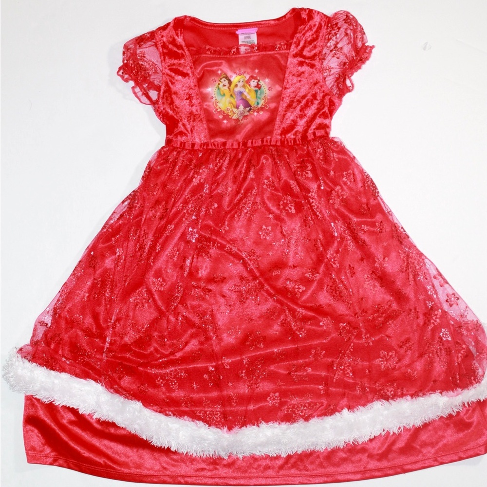 Girls Red Velvet Princess Christmas Nightgown Dress